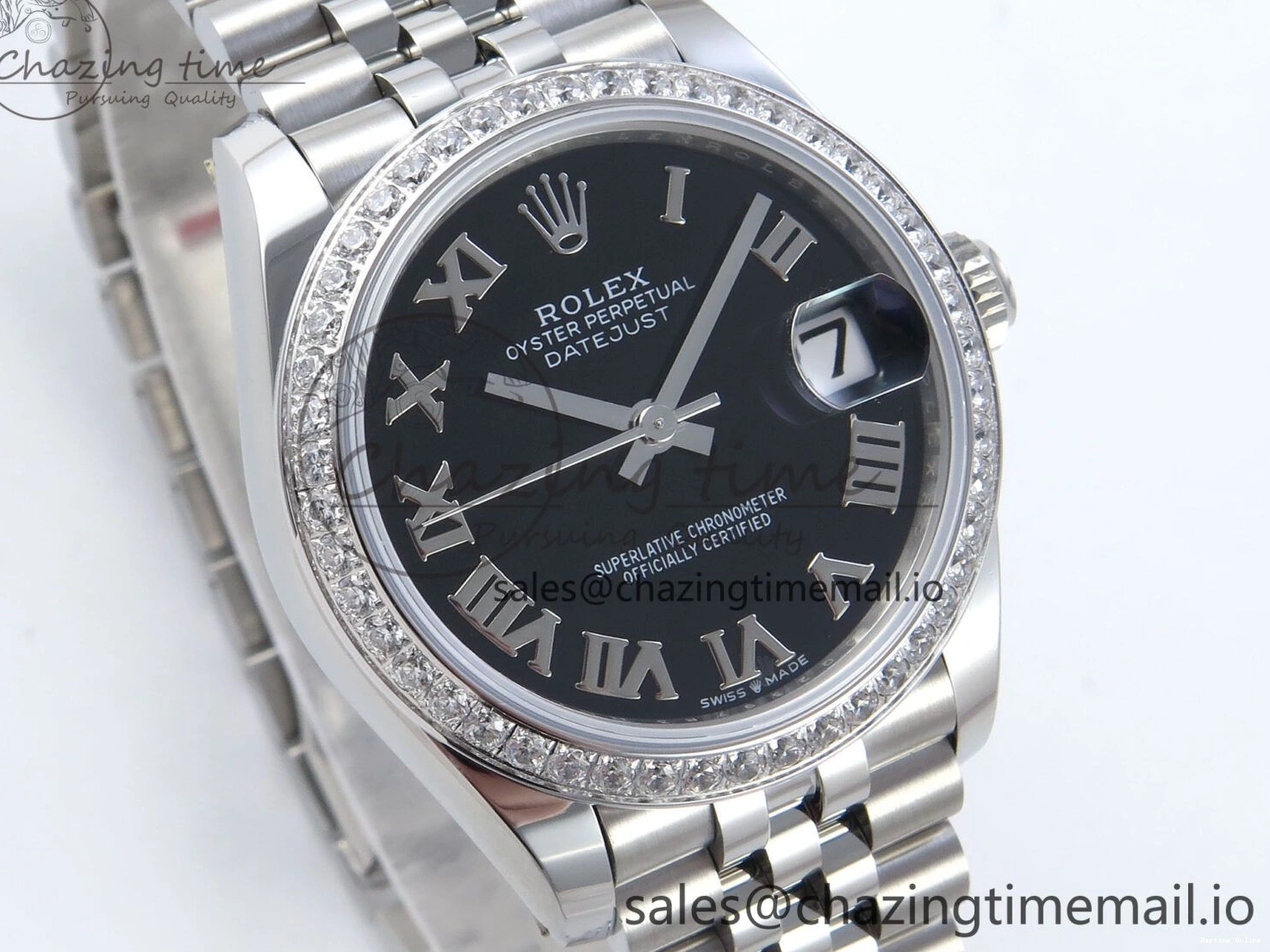 0510 DateJust 31 278384RBR ARF 1:1 Best Edition 904L Steel Black Roman Dial Diamonds Bezel on SS Jubilee Bracelet ETA SmoothTexture 449